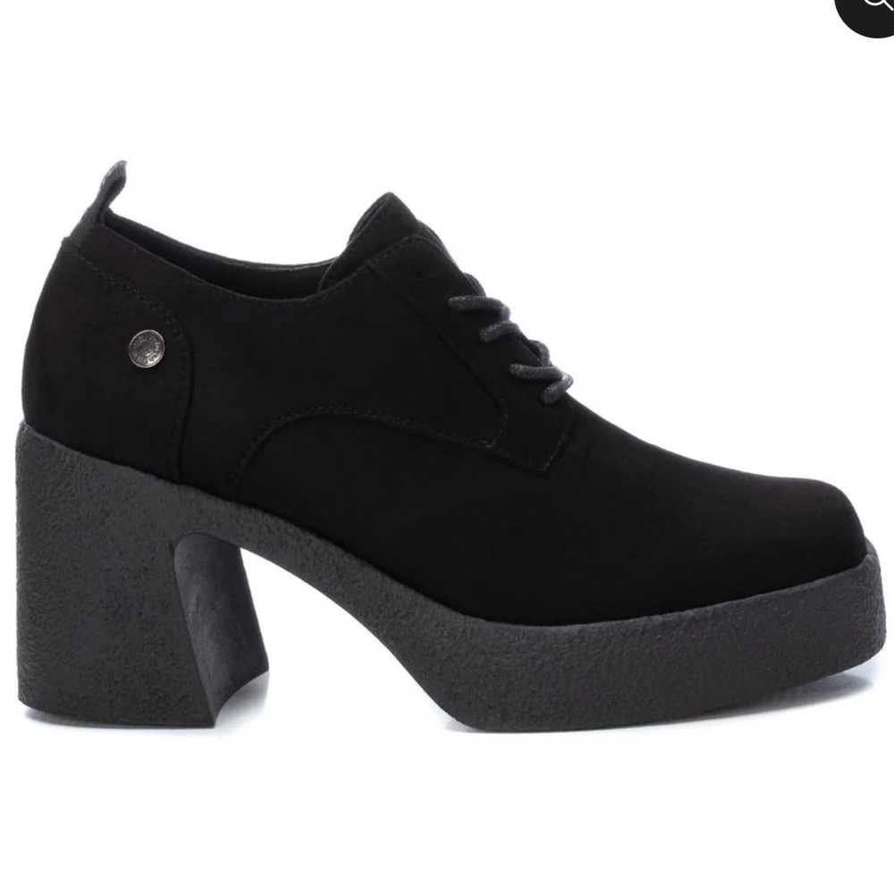 XTI Women’s Black Vegan Suede Chunky Heel Platform Lace up Oxfords Size 39 NWT